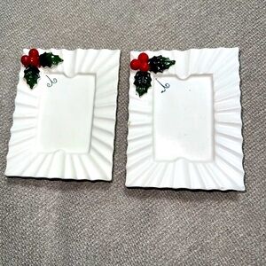 Vintage Holt Howard 1959 Christmas Holly White Green Ashtray/Trinket Dish Set